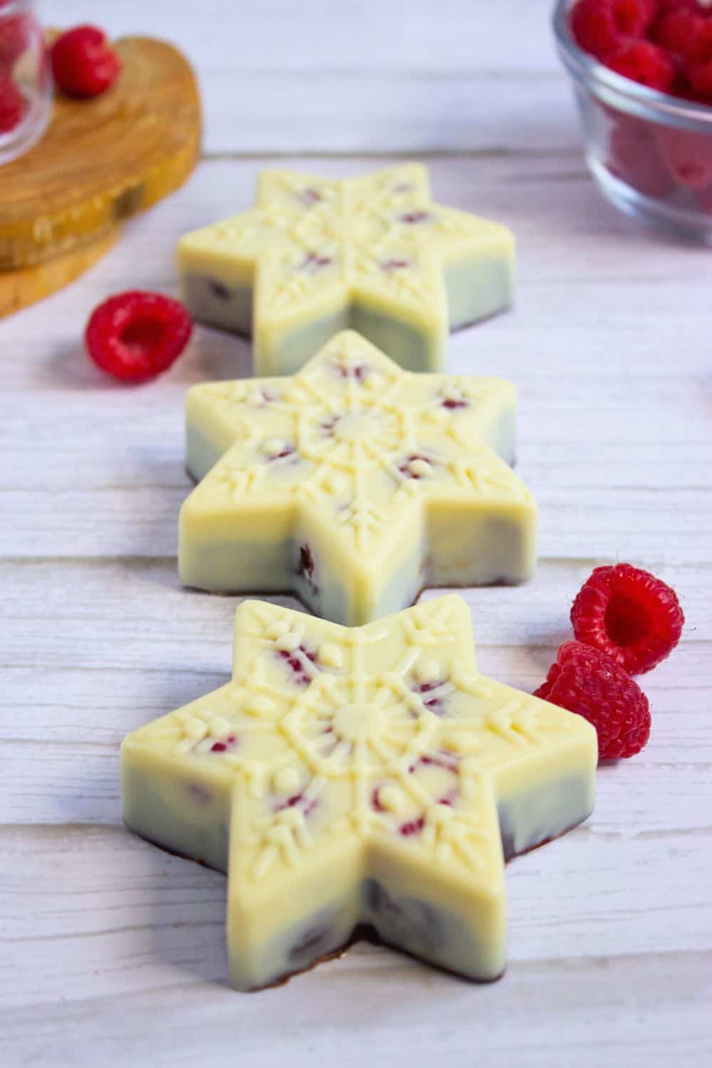 white chocolate raspberry fudge lined up.