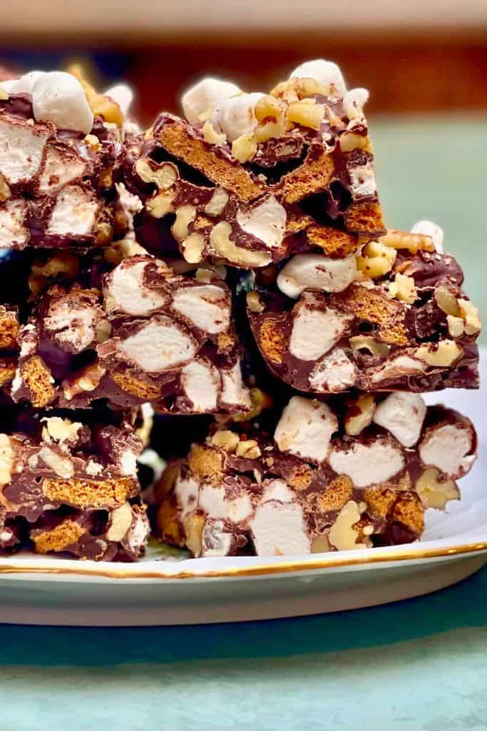 stack of homemade rocky road candy.