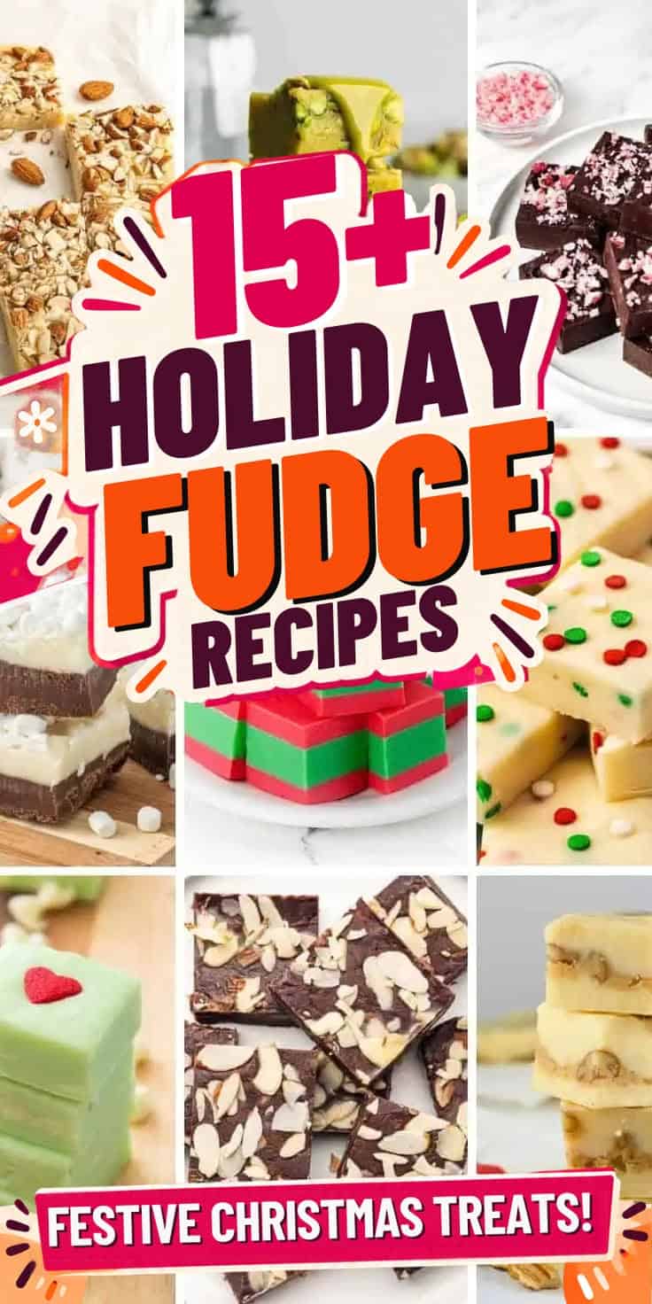 collage of christmas fudge recipe ideas.