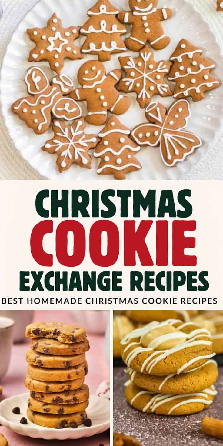 collage of christmas cookie ideas for cookie swap.