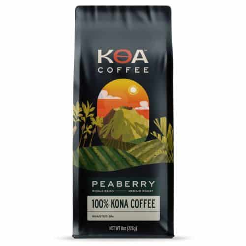 koa peaberry kona coffee packet.