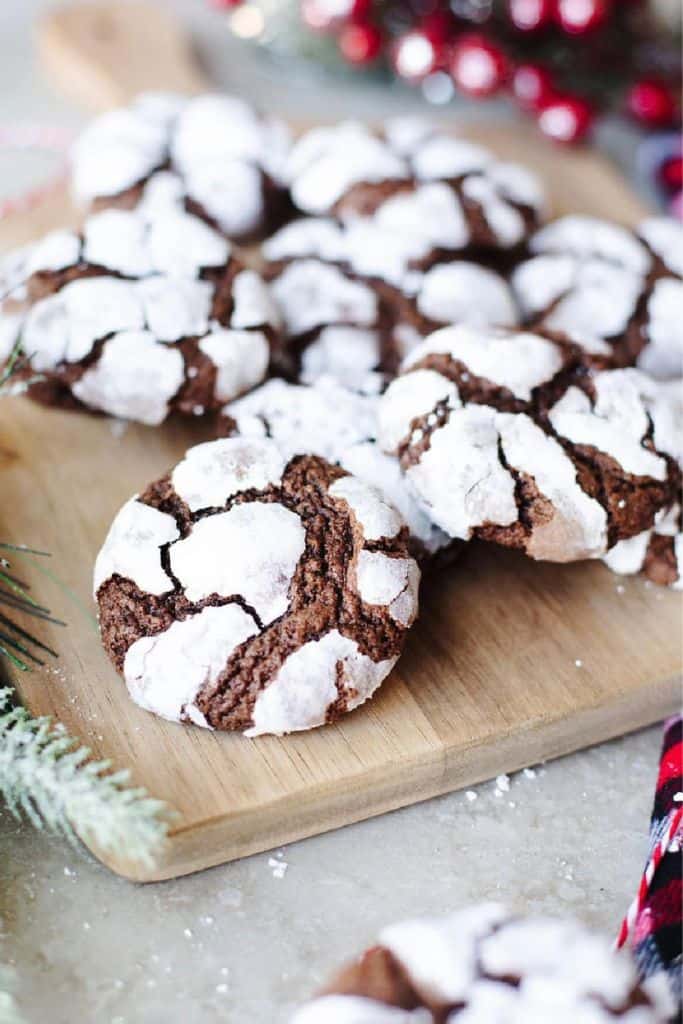 chocolate crinkle cookies on board.