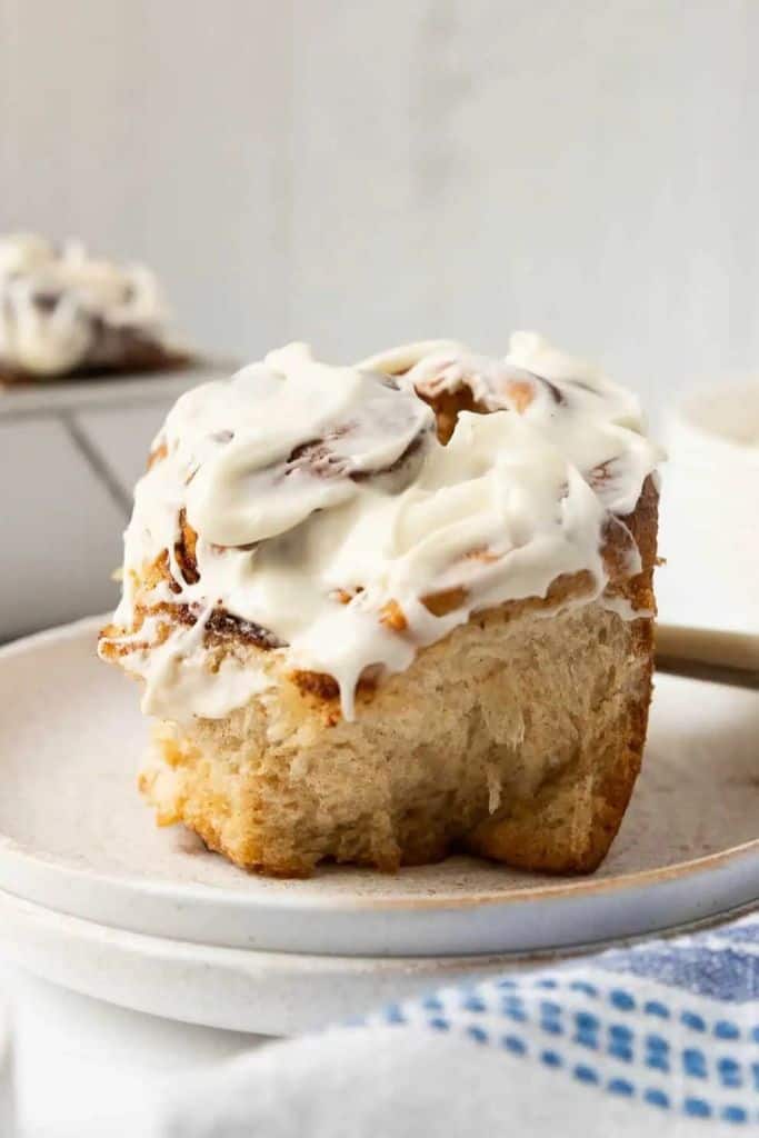 christmas themed cinnamon roll on plate.