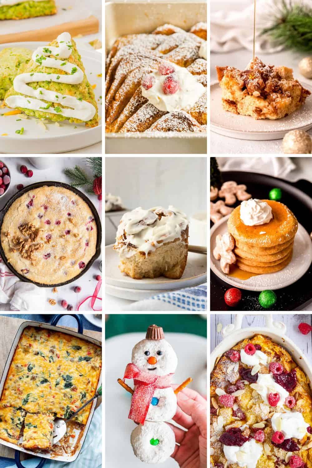 collage of christmas morning breakfast ideas.