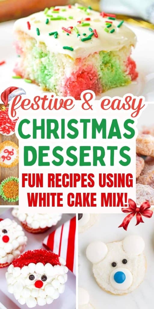 collage of white desserts using cake mix.