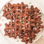 top view of christmas cookies made in waffle iron.