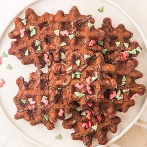 top view of christmas cookies made in waffle iron.