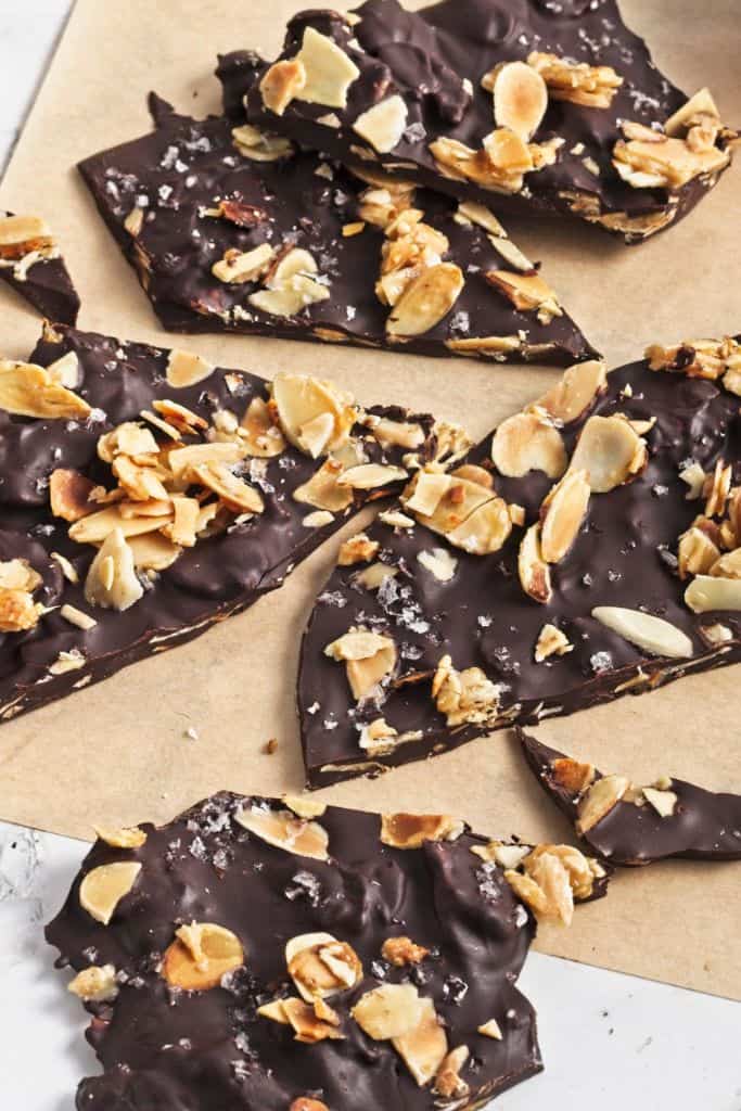 shards of chocolate almond bark.