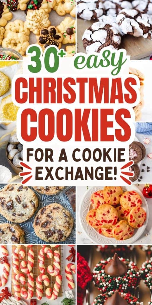 collage of holiday cookies for a cookie swap.