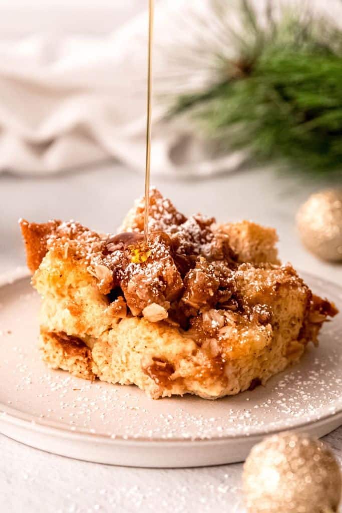 piece of eggnog casserole on plate.