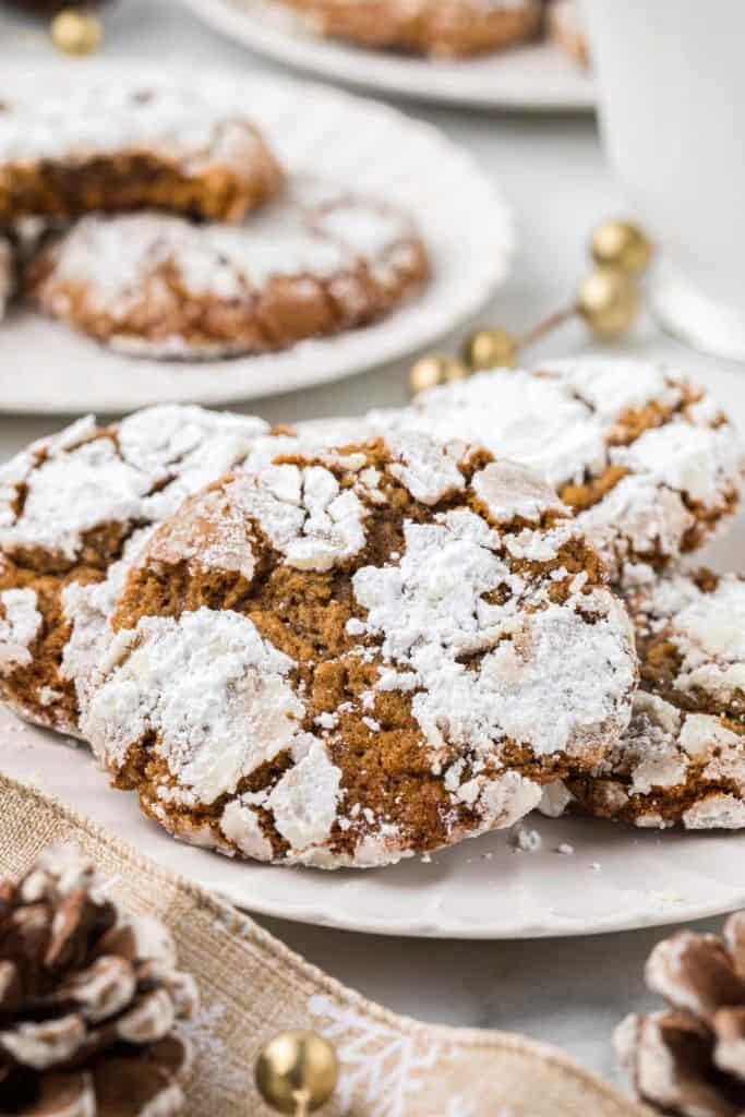 ginger crinkle cookies on plate.