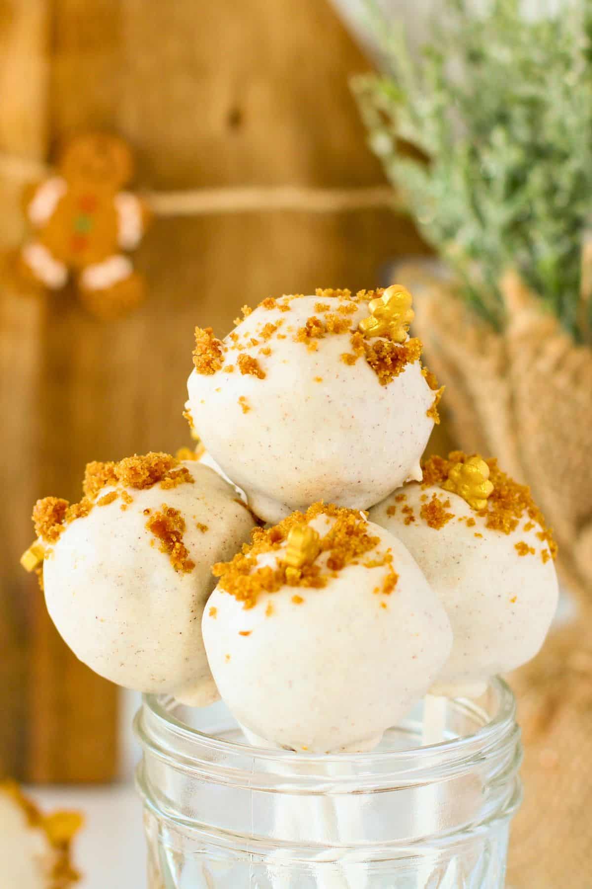 holiday cake pops with festive decorations.