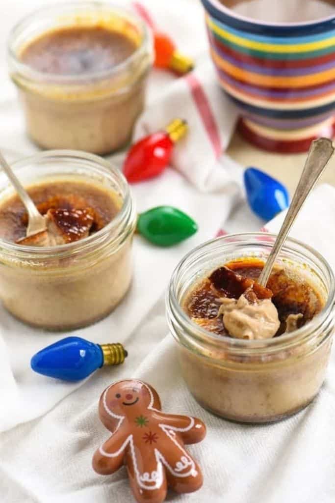 individual creme brulee desserts in a cup.