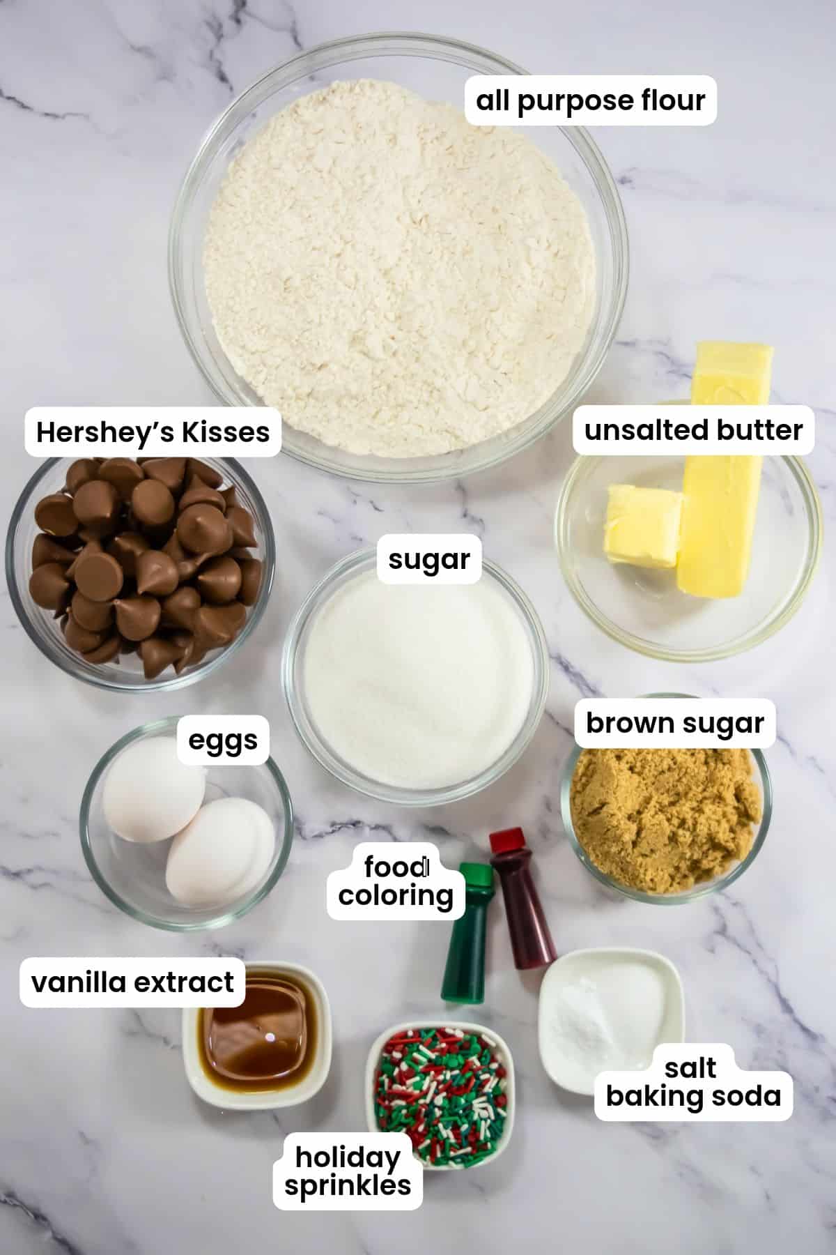 hershey kiss cookies ingredients labelled.
