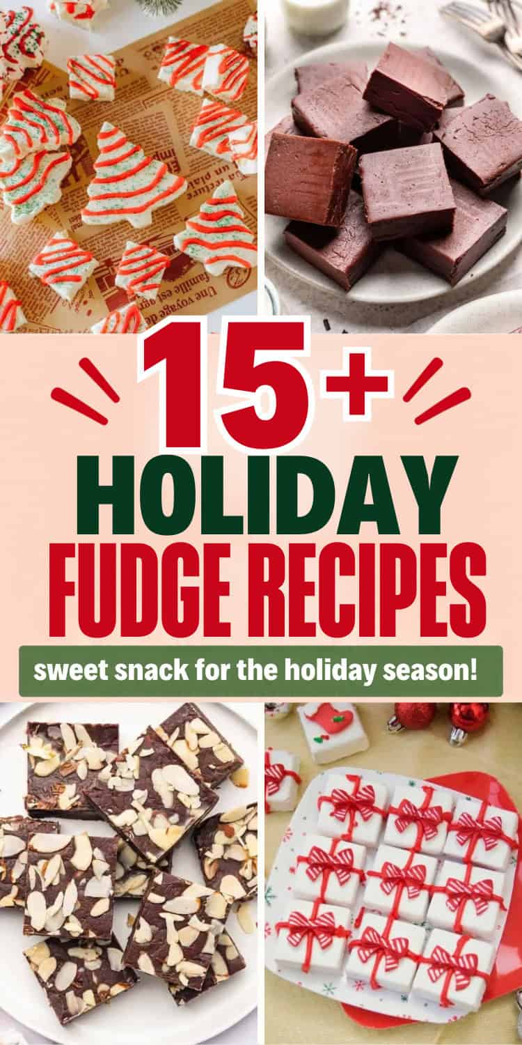 collage of christmas fudge snacks.