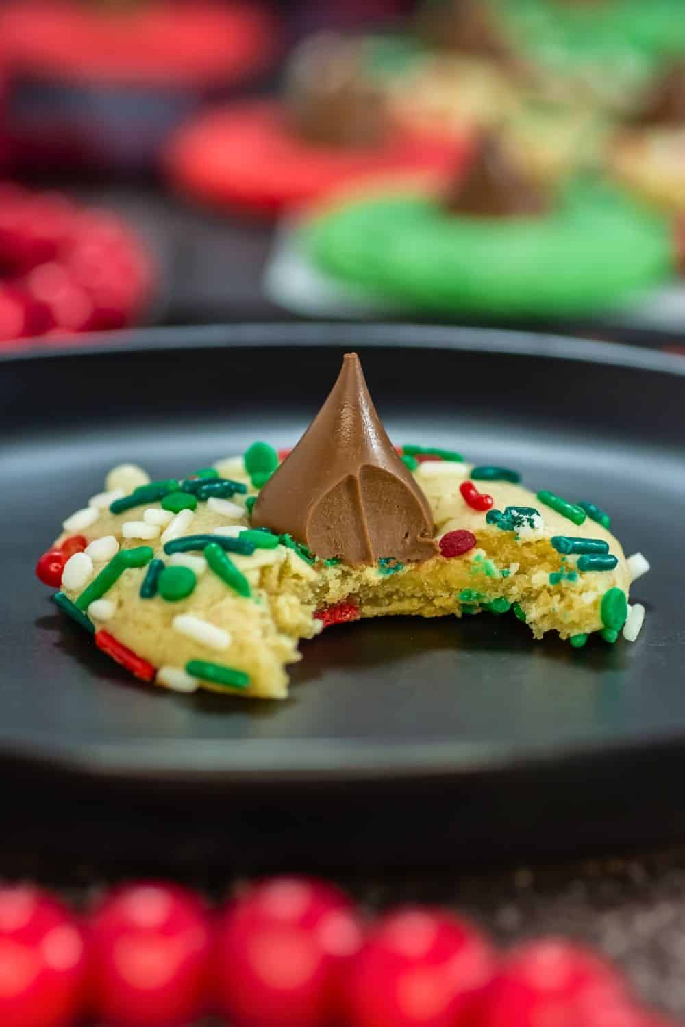 christmas kiss cookie on plate.