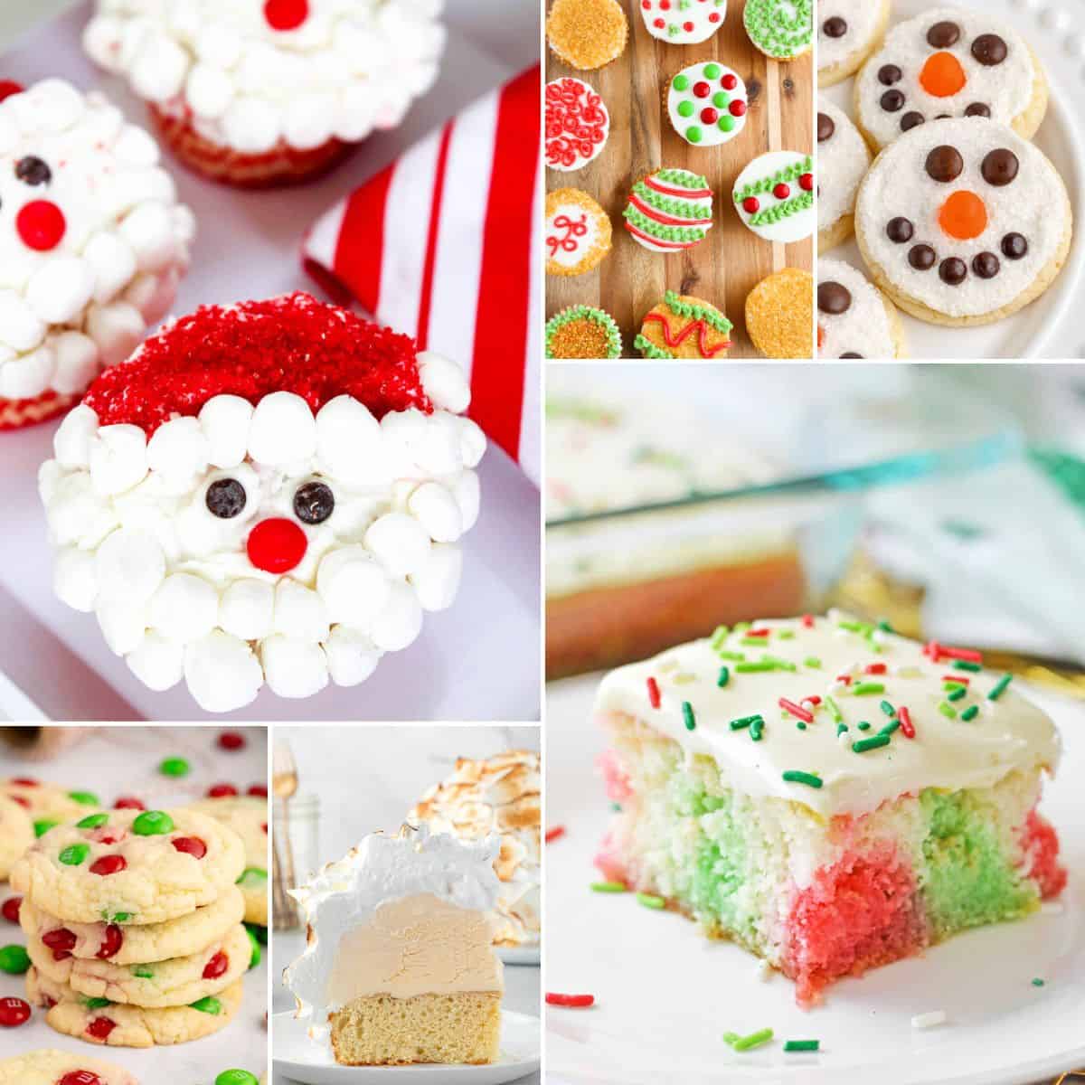 collage of white cake mix recipes for the holidays.