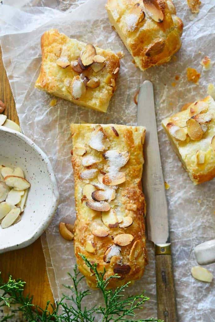 dutch christmas pastry log with homemade marzipan.