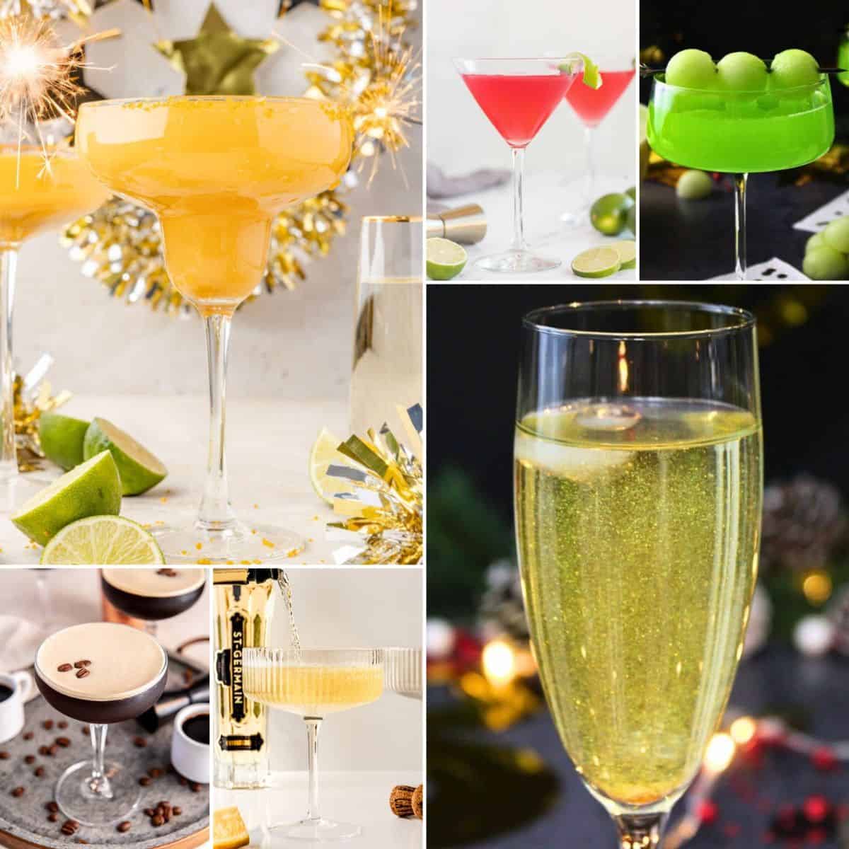 collage of new years drinks.