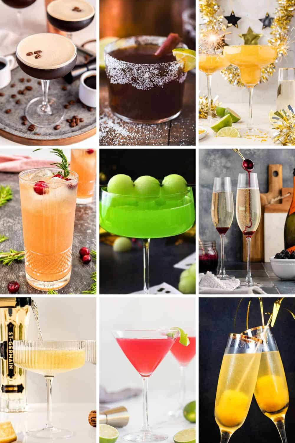 collage of nye drink ideas.