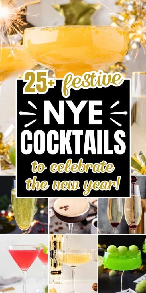 collage of holiday cocktails for new years eve.