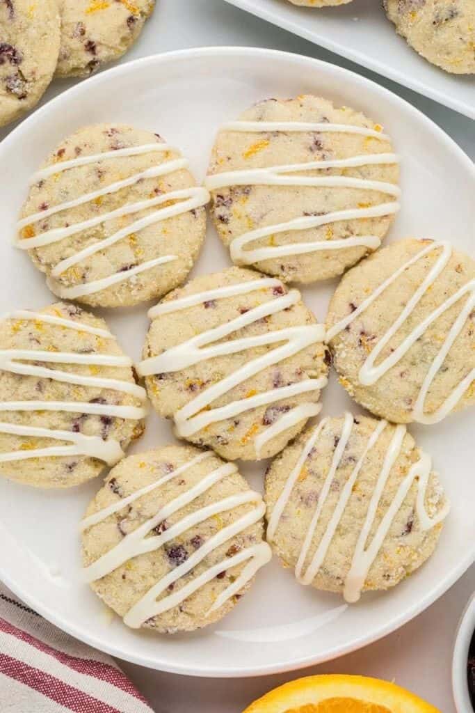 orange cranberry shortbread with icing.