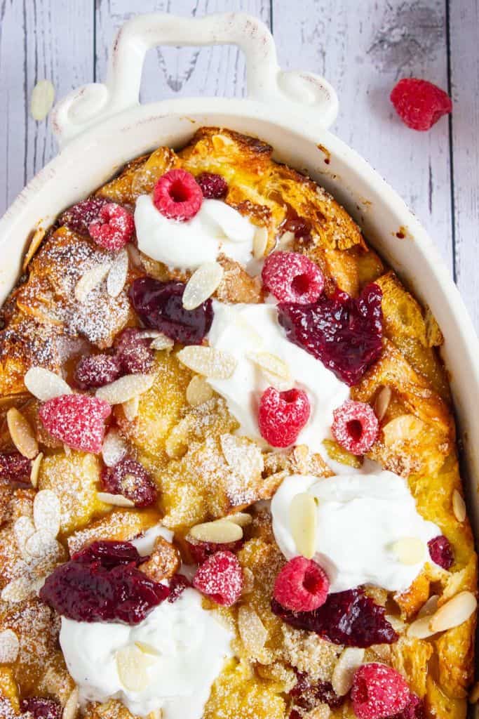 overnight french toast in casserole dish.