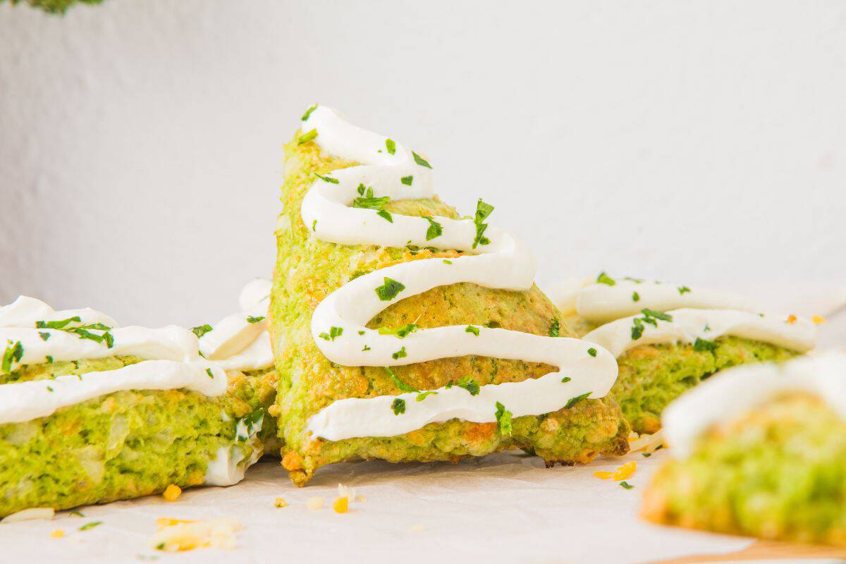 cheddar scones with cream cheese.