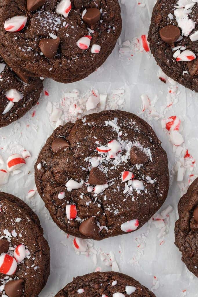 chocolate peppermint cookies with crushed candy canes.