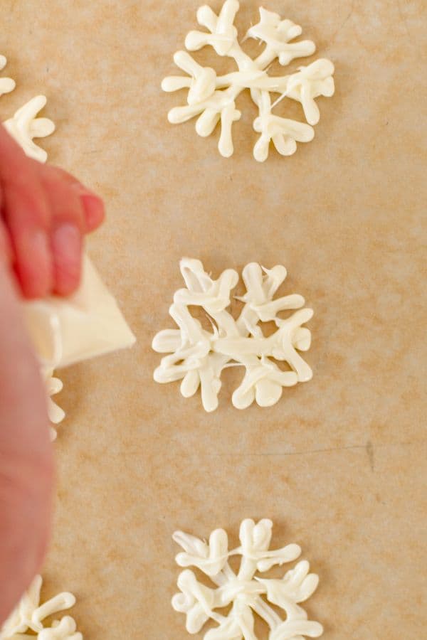 white chocolate snowflake cupcake toppers.