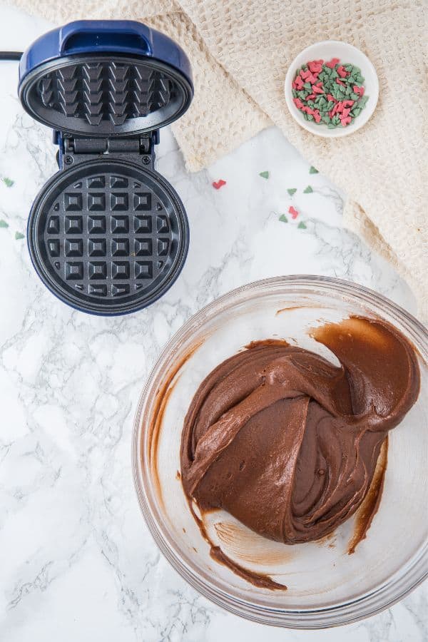 cookie batter alongside mini waffle maker.