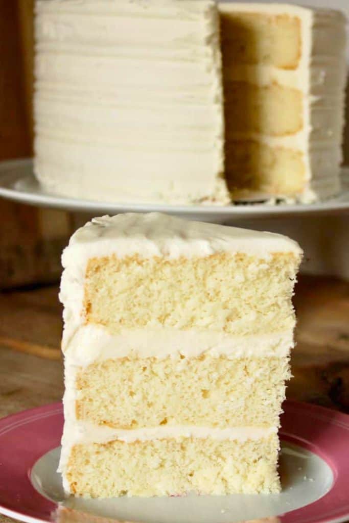 slice of layered white cake.